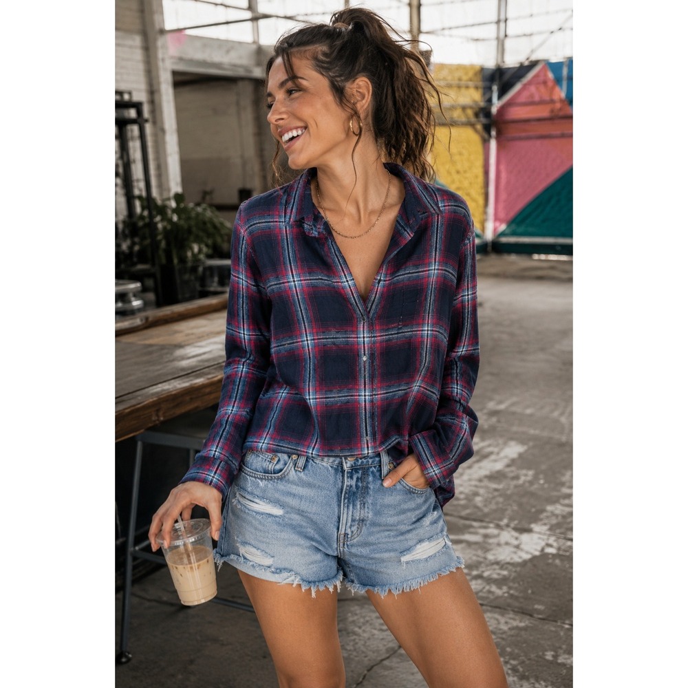 Madewell Womens Plaid Flannel Button Down Shirt Red Black Large